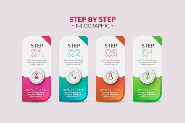 Infographic stappen in verloopstijl Gratis Vector