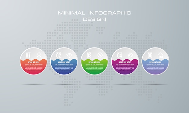 Infographicmalplaatje met 5 opties, werkschema, procesgrafiek, het ontwerp van de chronologieinfographics Premium Vector