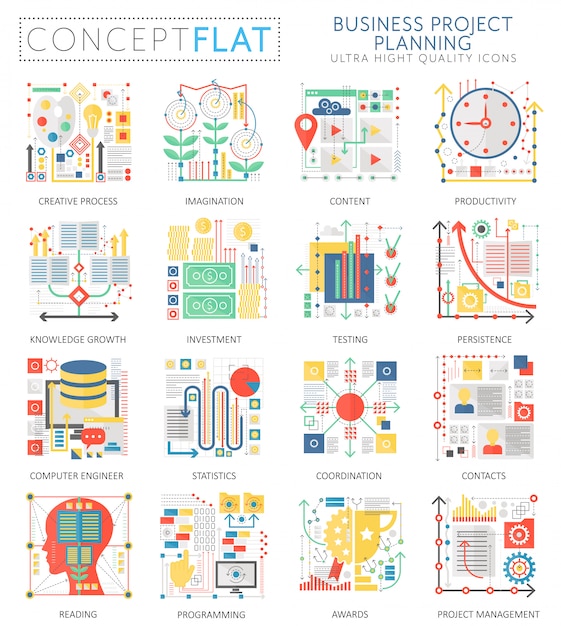 Infographics mini concept zakelijke financiën planning iconen Premium Vector