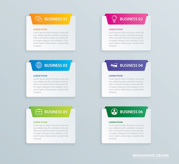 Infographics tabblad papier index met 6 datasjabloon Premium Vector