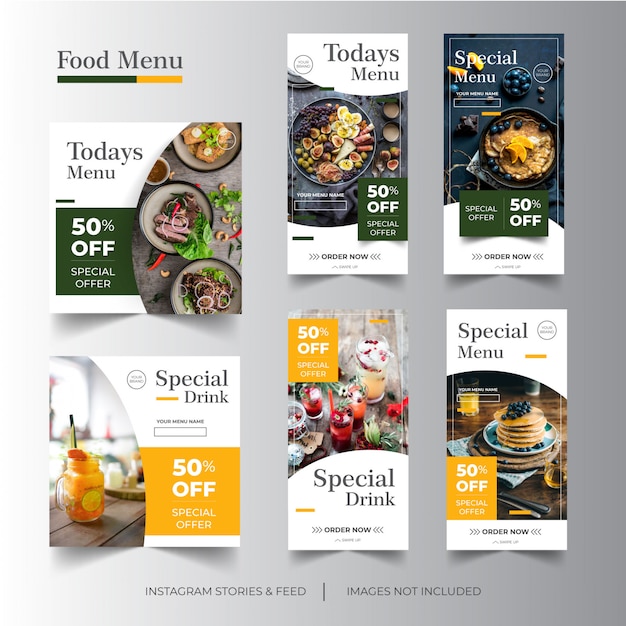 Instagram verhalen & feed eten menu Premium Vector