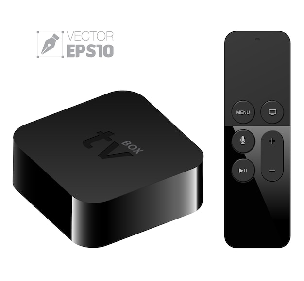 Instelkast voor digitale mediaspeler met apple tv-stijl op afstand Premium Vector
