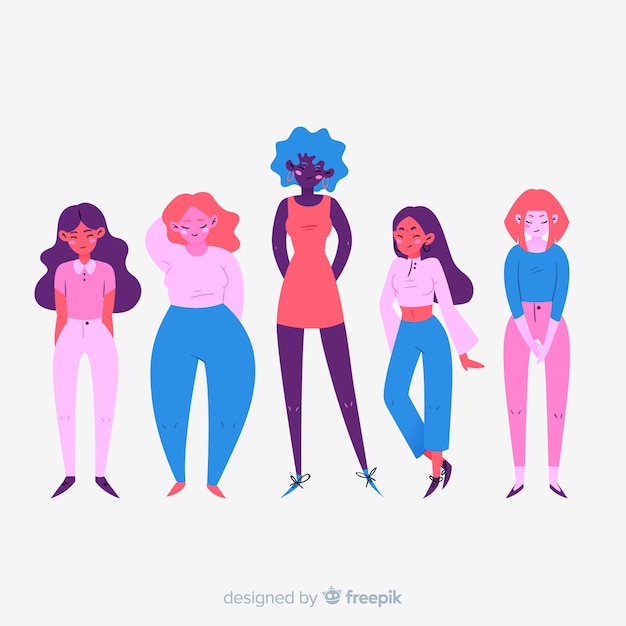 Internationale groep vrouwen met een plat ontwerp Gratis Vector