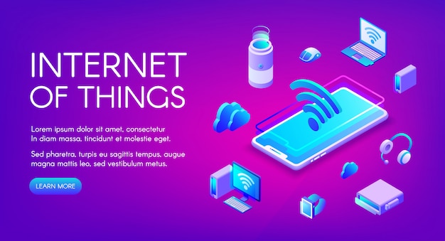 Internet der dingen illustratie van slimme apparatencommunicatie in wifi draadloos netwerk Gratis Vector