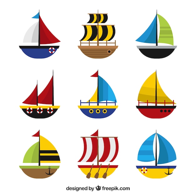 Inzameling van boten in plat ontwerp Gratis Vector
