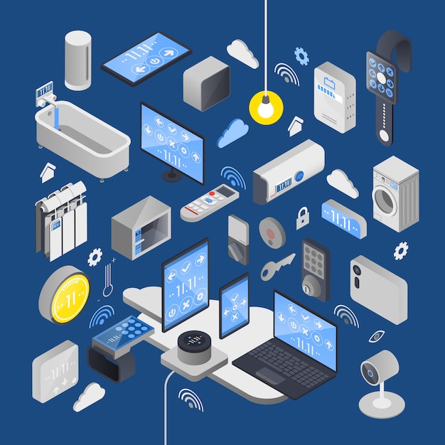Iot internet of things isometrische samenstelling Gratis Vector