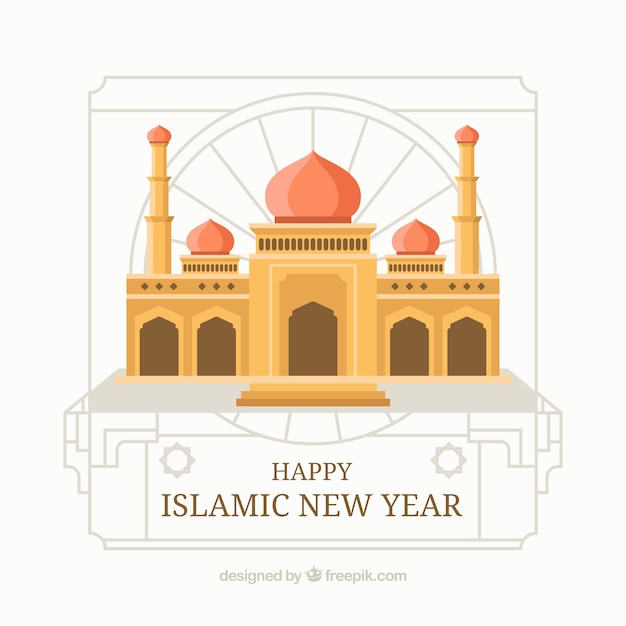 Islamitisch Nieuwjaar achtergrond met moskee in plat 
