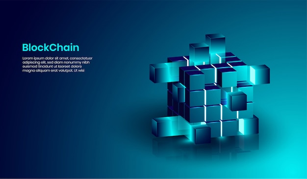 Isometrische blockchain en cryptocurrency technologie concept. Premium Vector