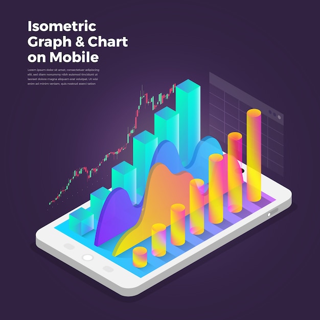 Isometrische ontwerpconcept mobiele applicatie analytics tools. Premium Vector