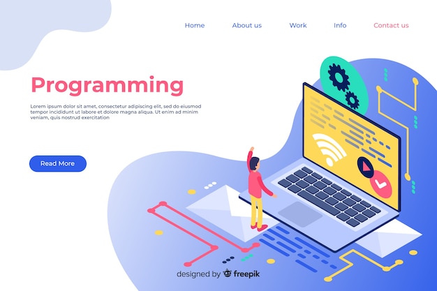 Isometrische programmering bestemmingspagina sjabloon Gratis Vector