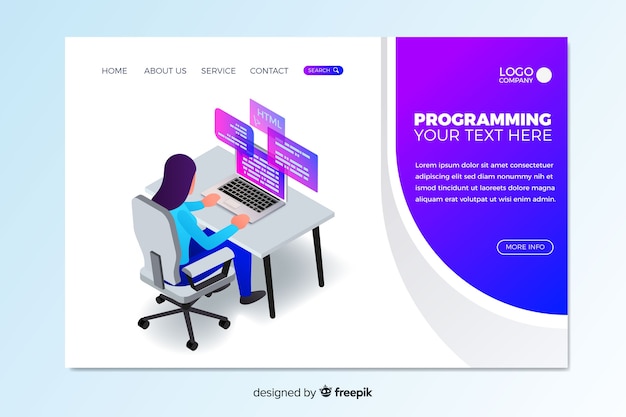 Isometrische programmering bestemmingspagina sjabloon Gratis Vector