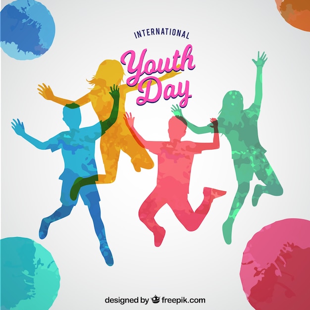 Jeugddag achtergrond met silhouetten van kleuren Gratis Vector
