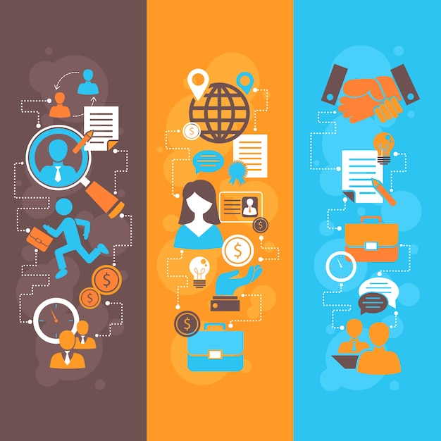 Job interview flat banner set met elementen samenstelling Gratis Vector