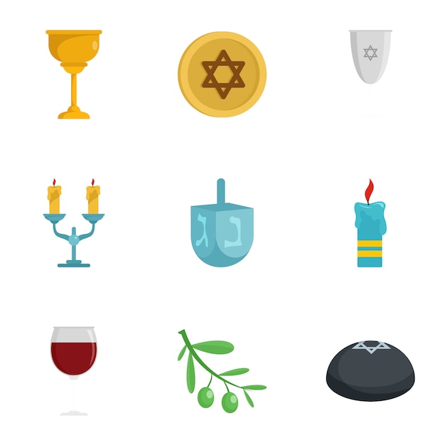 Premium Vector | Jodendom pictogramserie. platte set van 9 joodse vector  iconen