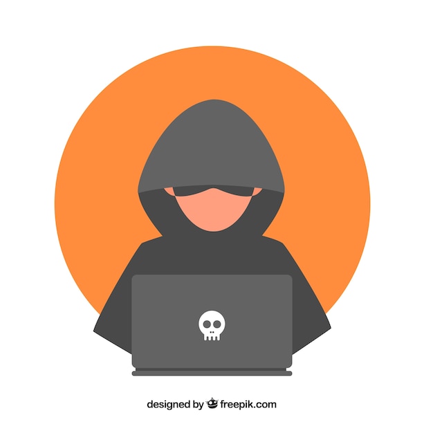 Jonge anonieme hacker met plat ontwerp Gratis Vector