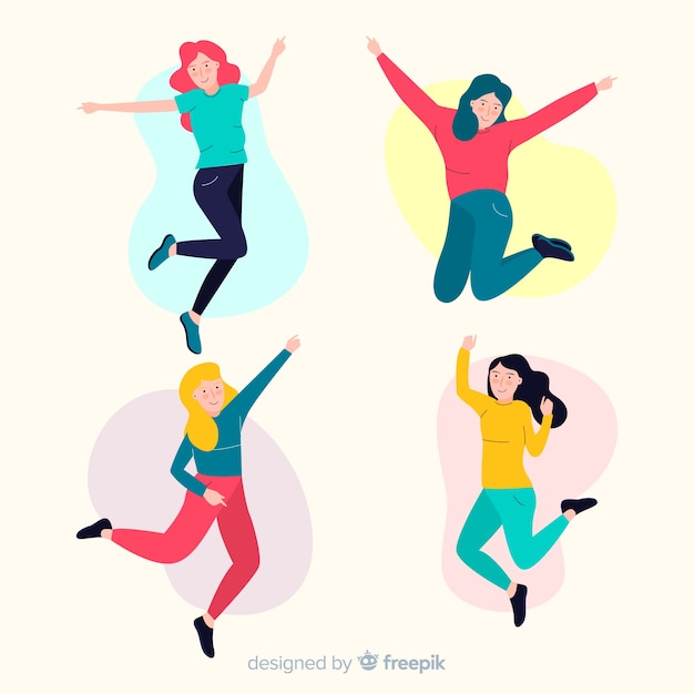 Jonge mensen springen in de lucht Gratis Vector