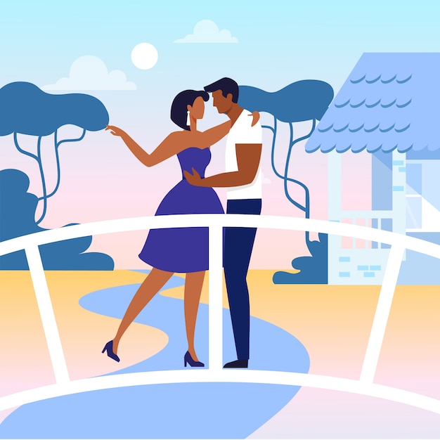Jongeren in liefde platte vectorillustratie Premium Vector