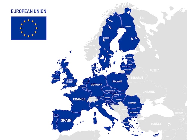 Kaart Van De Landen Van De Europese Unie Namen Van Eu Lidstaten Illustratie Van Landkaarten Van Europa 102902 1297 