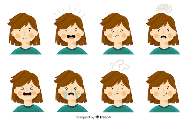 Karakter met emoties Gratis Vector