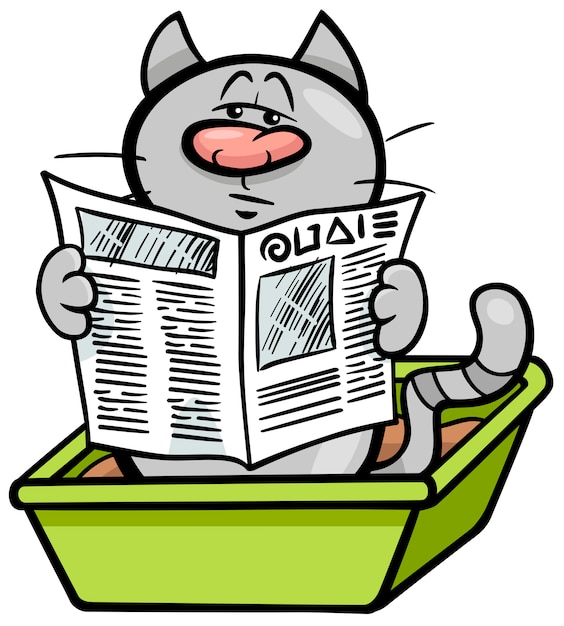 Kat in kattenbak cartoon premium vector