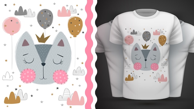 Kat, kat - idee voor print t-shirt Premium Vector