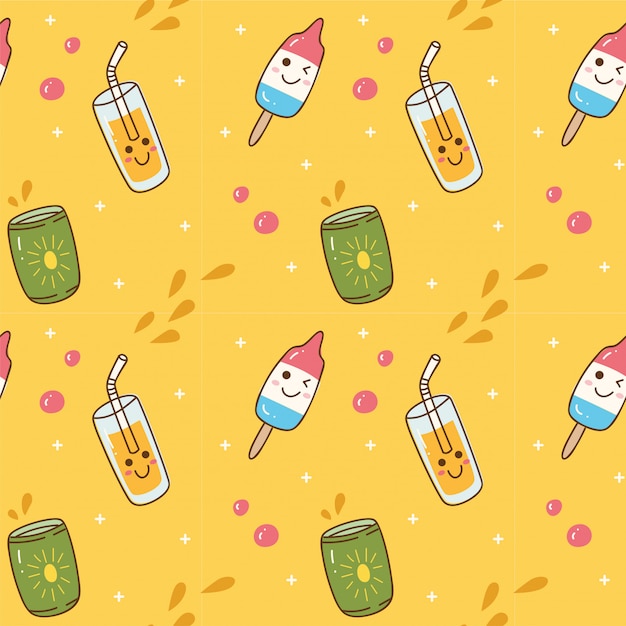 Kawaii naadloze achtergrond met ijs en sap Premium Vector