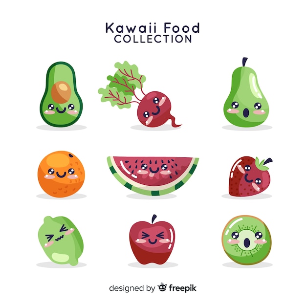 Kawaii voedselverzameling Gratis Vector
