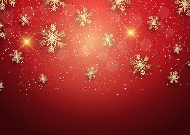 Kerst achtergrond met gouden sneeuwvlokken | Gratis Vector