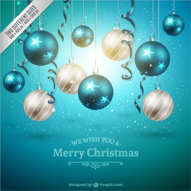 Kerst Achtergrond Met Witte En Blauwe Kerstballen | Gratis Vector