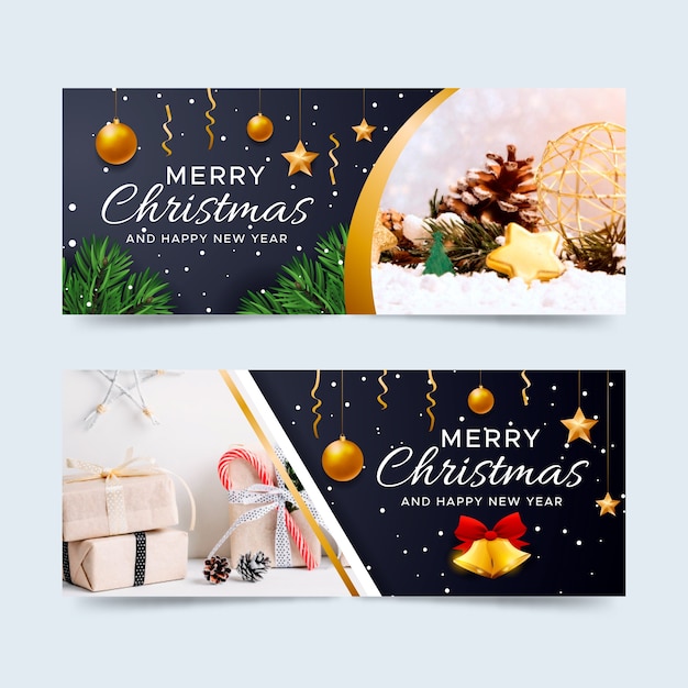 Kerst banners met afbeelding ingesteld Gratis Vector