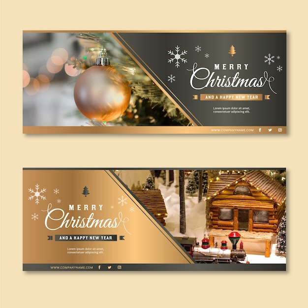 Kerst banners sjabloon met foto Gratis Vector