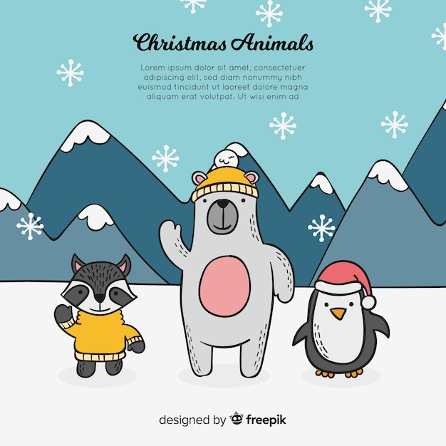 Kerst dieren achtergrond Gratis Vector