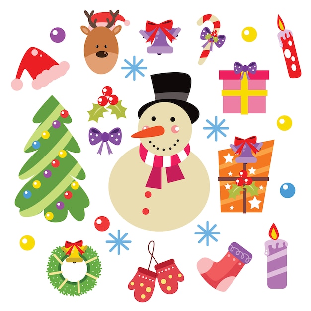 Kerst elementen en decoratie vector cartoon set Premium Vector
