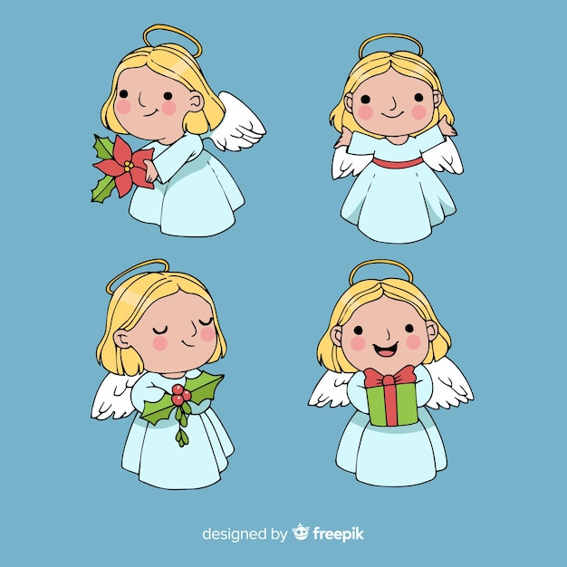 Kerst engel collectie Gratis Vector