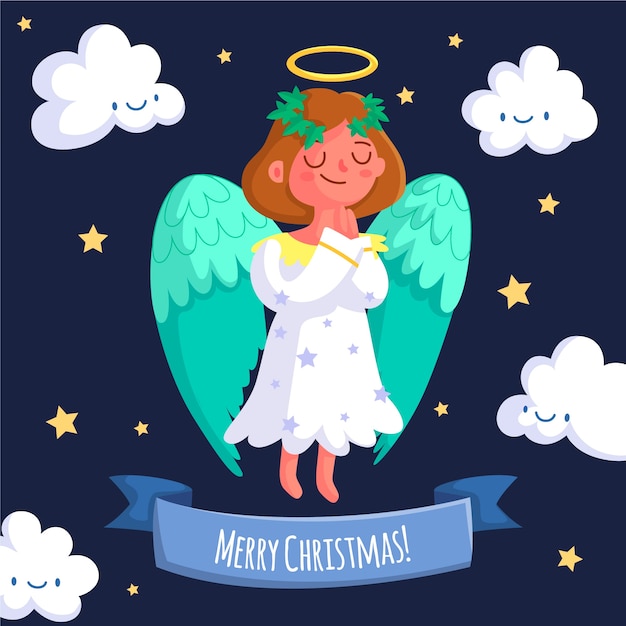 Kerst engel concept in plat ontwerp Gratis Vector