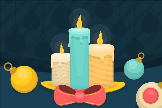 Kerst kaars achtergrond in platte ontwerp Gratis Vector