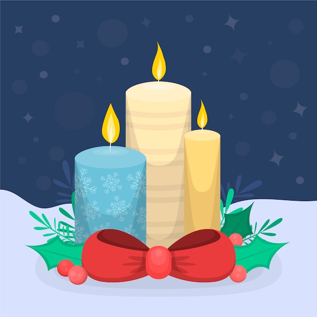 Kerst kaars achtergrond in platte ontwerp Gratis Vector