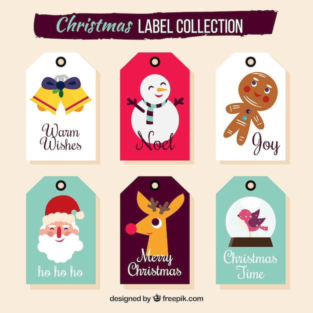 Kerst Labels Met Grappige Stijl Gratis Vector