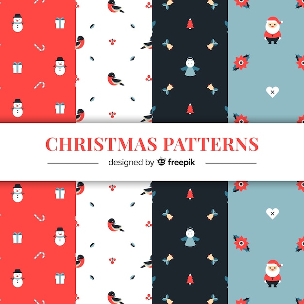 Kerst platte elementen patronen Gratis Vector