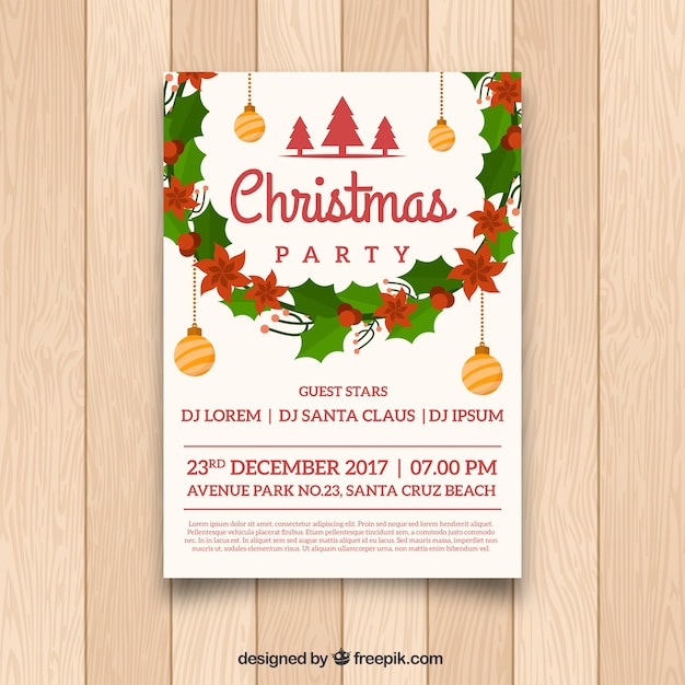 Kerst poster met klassieke decoratie Gratis Vector