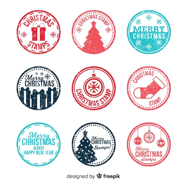 Kerst stempels collectie Gratis Vector