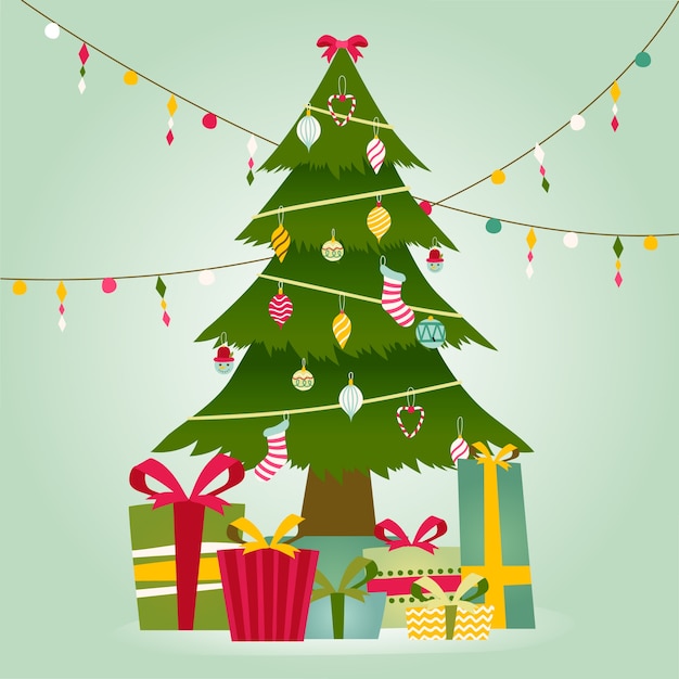 Kerstboomconcept met uitstekend ontwerp Gratis Vector