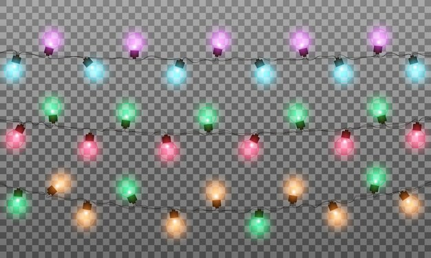 Kerstlichten. realistische veelkleurige lichtslinger slinger voor nieuwjaar en kerstmis Premium Vector