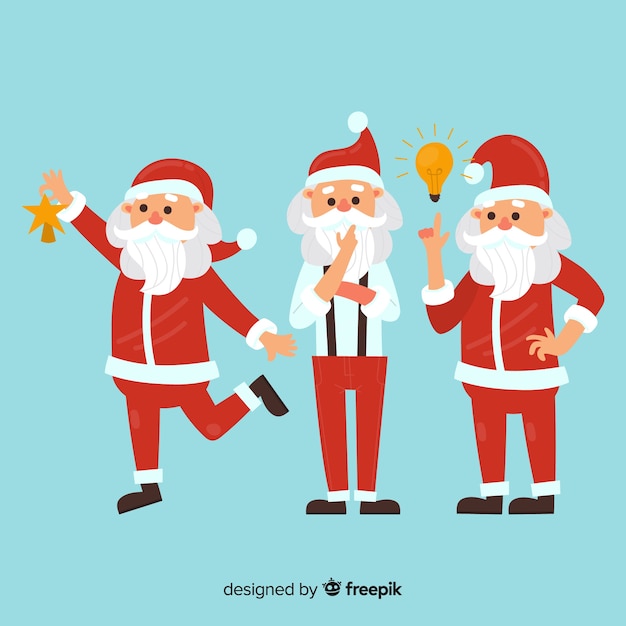 Kerstman karakter collectie in platte ontwerp Gratis Vector