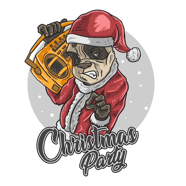 Kerstman panda muziek afspelen Premium Vector