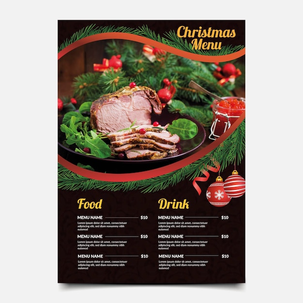 Kerstmenu met sjabloon voor voedselkeuze Gratis Vector