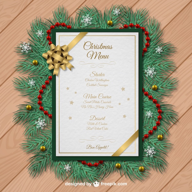 Kerstmenu sjabloon met guirlande decoratie Premium Vector