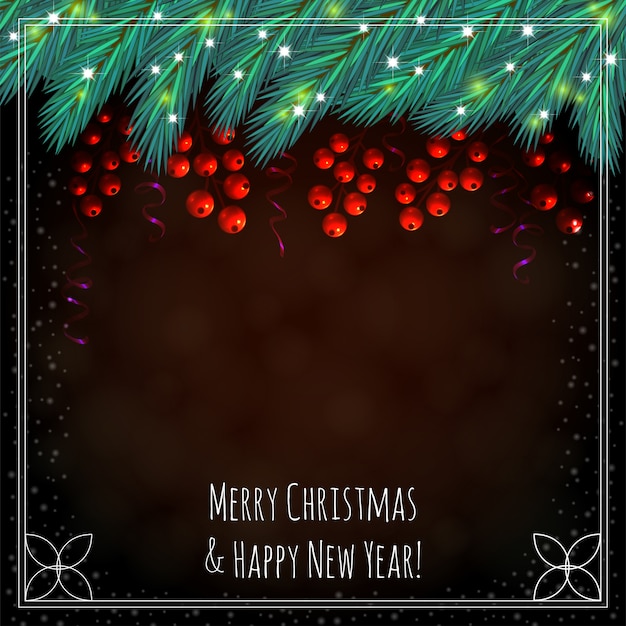 Kerstmis bruine achtergrond met bessen Premium Vector