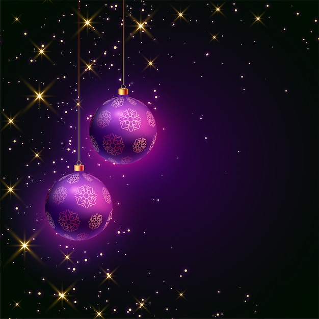 Kerstmis paarse bal festival kaart met sparkles Gratis Vector