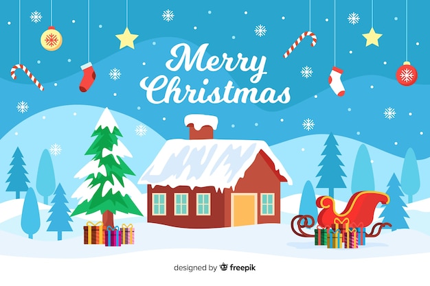 Kerstmisachtergrond in vlak ontwerp Gratis Vector